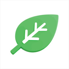 Green leaf icon with white veins and stem on white background nature plant 1