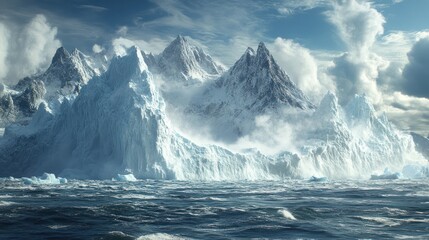 Fototapeta premium Giant iceberg melting into turbulent polar ocean, symbol of global warming impact