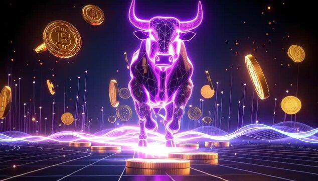 Bull run, neon animated background