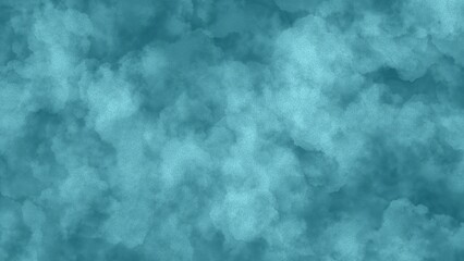 Blue Sky with Clouds. Deep Aqua Watercolor Texture.
