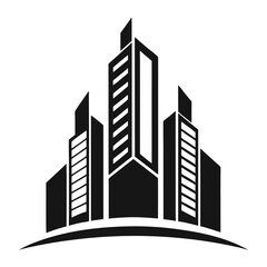 Modern cityscape silhouette with abstract architectural design isolated on white background