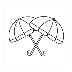 Crossed Beach Umbrellas Icon, Summer Coloring Page Vector