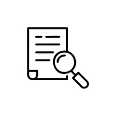Outline icon a document with magnifying glass paper text
