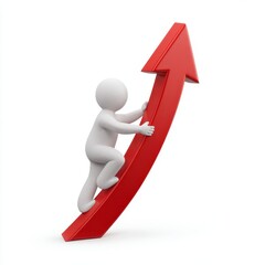White stick figure climbing a red upward trending arrow growth progress