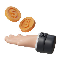3D Hand Holding Gold Coins Gesture Illustration