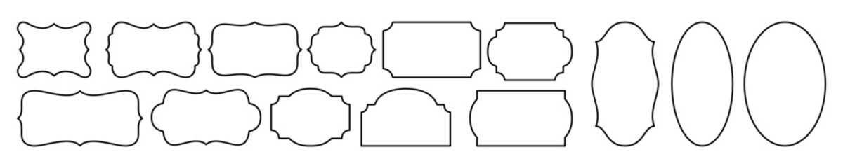 Set of isolated black line vintage photo frames on white background. Decorative photo frames. Vector.