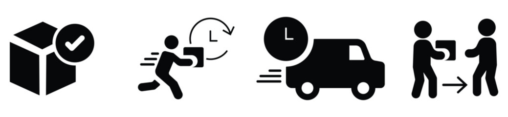 E-commerce order flow icons set: from purchase to delivery