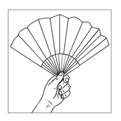 Hand Holding an Open Hand Fan, Line Art Coloring Page

