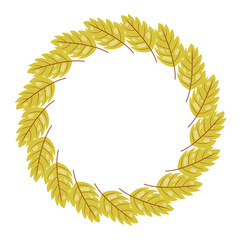 Autumn frame with leaves in circle shape on white isolated background
