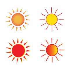 Colorful collection of bright sun icons set with vibrant rays and gradients for summer and weather design