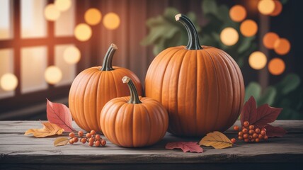 Autumn pumpkins fall foliage gourds harvest