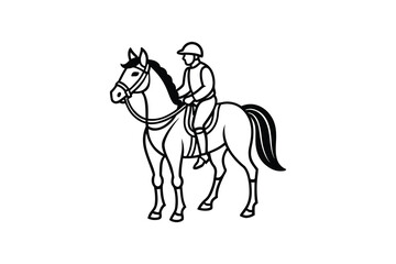 Equestrian Rider on Horseback Outline Black and White Graphic Illustration Silhouette