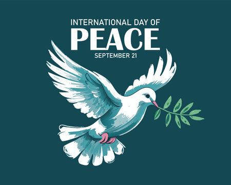 Dove of peace concept. Symbol of freedom and international day of peace. Chalk painted dove with olive branch - Powered by Adobe