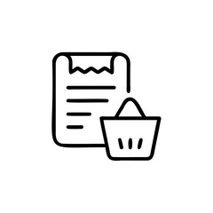 Outline icon a receipt next to a shopping basket vector