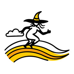 Vector art of a cartoon witch is flying on a broom isolated on white background