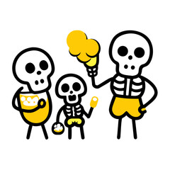 Vector art of three skeletons are enjoying drinks isolated on white background