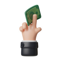 3D Hand Holding Fanned Cash Bills Gesture Illustration