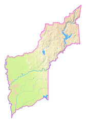 Map of the County Yuba (California, US) showing the isolated County with relief representation. No Lables.