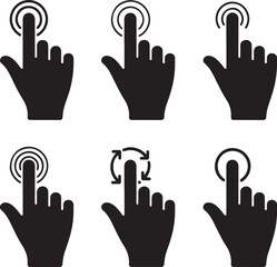 Obraz premium User Interaction Silhouette Icon Pack – Touch Gestures and Hand Movement Vectors