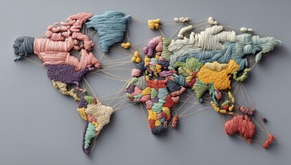 World map, threads, colorful