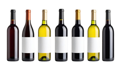 Elegant row of unlabeled wine bottles awaiting custom branding and label design blank