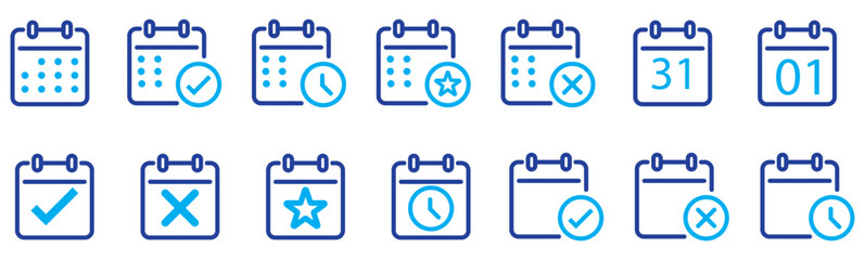 Modern Calendar and Scheduler Icons – Pictogram Set for Time Accuracy and Planning