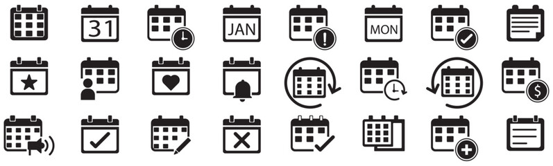 Calendar and Time Management Icons – Flat Vector Set for Scheduling and Reminders
