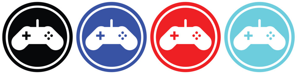 Multicolour Game Controller Icons – Joystick Symbols in Circular Buttons for Gaming UI Design   © najwa