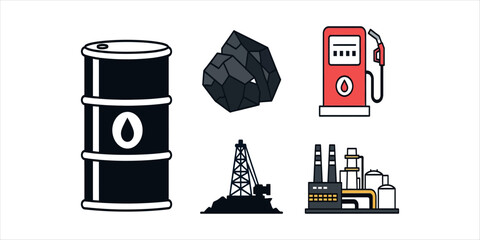 Black oil barrel coal gas pump oil rig and factory icons black barrel oil drop symbol