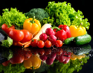 Vibrant Colorful Fresh Vegetables on Dark Background
