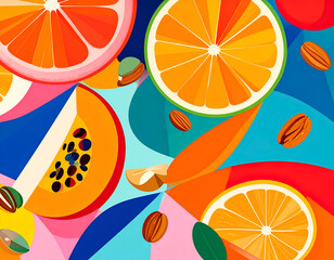 Vibrant Colorful Fruit and Almond Flatlay
