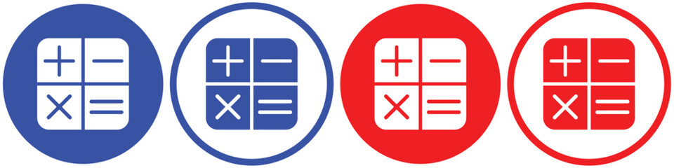 Obraz premium Flat Calculator Icons – Arithmetic Signs Including Plus, Minus, Equal and Subtraction Symbols