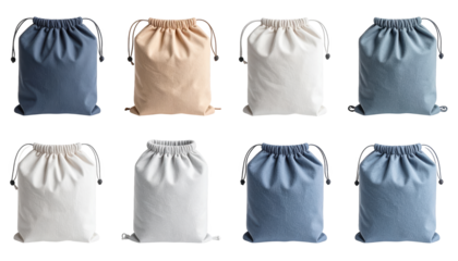 Collection of six colorful bags isolated on a white background for various purposes