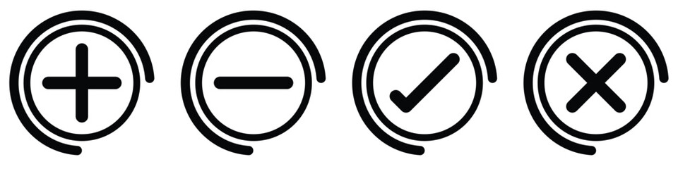 Flat Icon Collection – Tick, Cross, Add and Subtract Symbols for Checklist and Forms