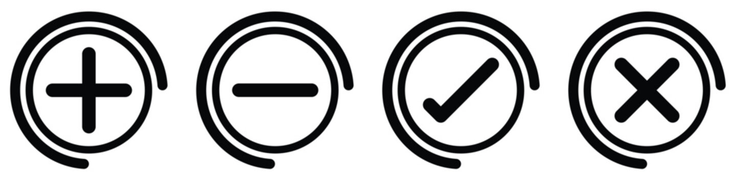 Flat Icon Collection &ndash; Tick, Cross, Add and Subtract Symbols for Checklist and Forms