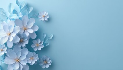 Light blue paper flowers on a light blue background