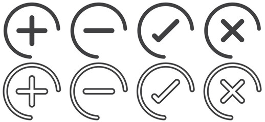 Decision Icons Set – Tick, Cross, Plus, and Minus Symbols for Voting and Surveys