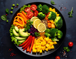 Vibrant Rainbow Vegetable Quinoa Salad Bowl on Dark Background