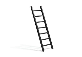 Black Leaning Ladder Isolated on White – Minimalist Step Ladder Design, Metal Climb Tool Image, Modern Home Decor, Safety Equipment Illustration

