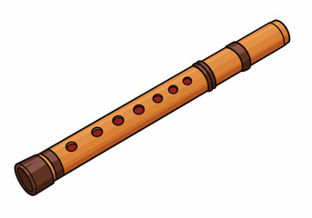 Wooden Flute Illustration – Traditional Wind Instrument with Finger Holes, Ethnic Folk Music Icon, Handcrafted Musical Drawing for Culture, Sound & Art Projects

