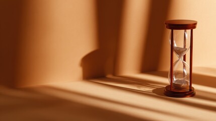 Elegant hourglass on a warm-toned background, casting soft shadows, symbolizing the passage of time