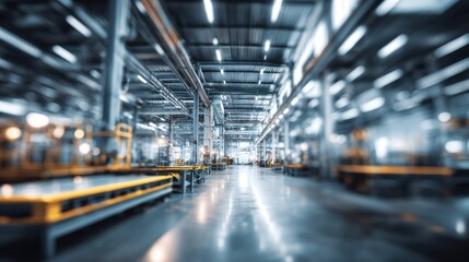 Fototapeta premium Inside a contemporary industrial warehouse, well-lit spaces promote an organized environment for storage and logistics activities. The layout supports efficient movement of goods