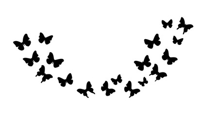 Silhouette of butterflies forming a semi circle on a white background in a simple and elegant design