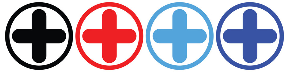 Plus and Cross Icon Set – Addition, Increase, and Positive Symbol for Web and Interface Design