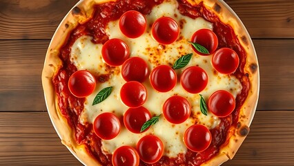 A mouthwatering pepperoni pizza with melted cheese, presented from above for an appetizing view.