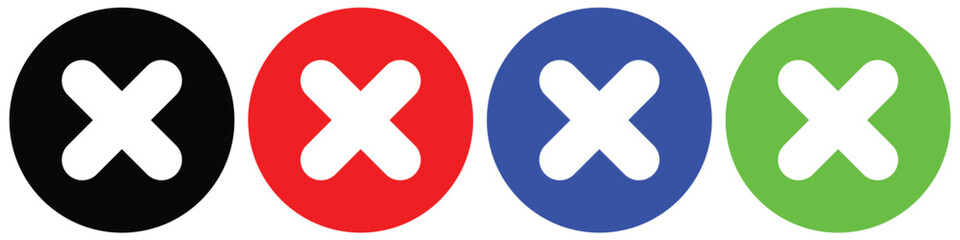 Fototapeta premium Cross Mark Icon Set – Vector Cancel and Close Symbols in Colourful Circle Backgrounds