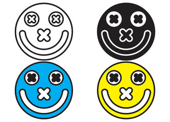 CMYK Crazy Face Icons with X Eyes and Mouth – Minimalist Pop Art Emoji Set