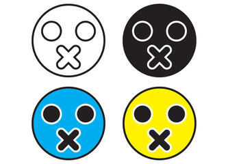 CMYK Mute Face Icons with X Mouth – Flat Minimal Expression Design

