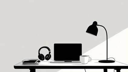 Fototapeta premium Simple black and white workspace illustration
