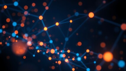 Abstract data visualization with glowing nodes in dark space, representing digital connectivity.